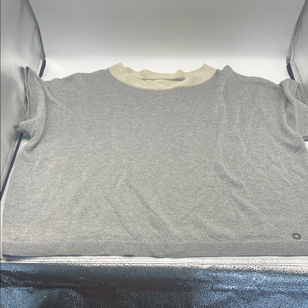 Numph Metallic Silver Short Sleeved Sweater Small